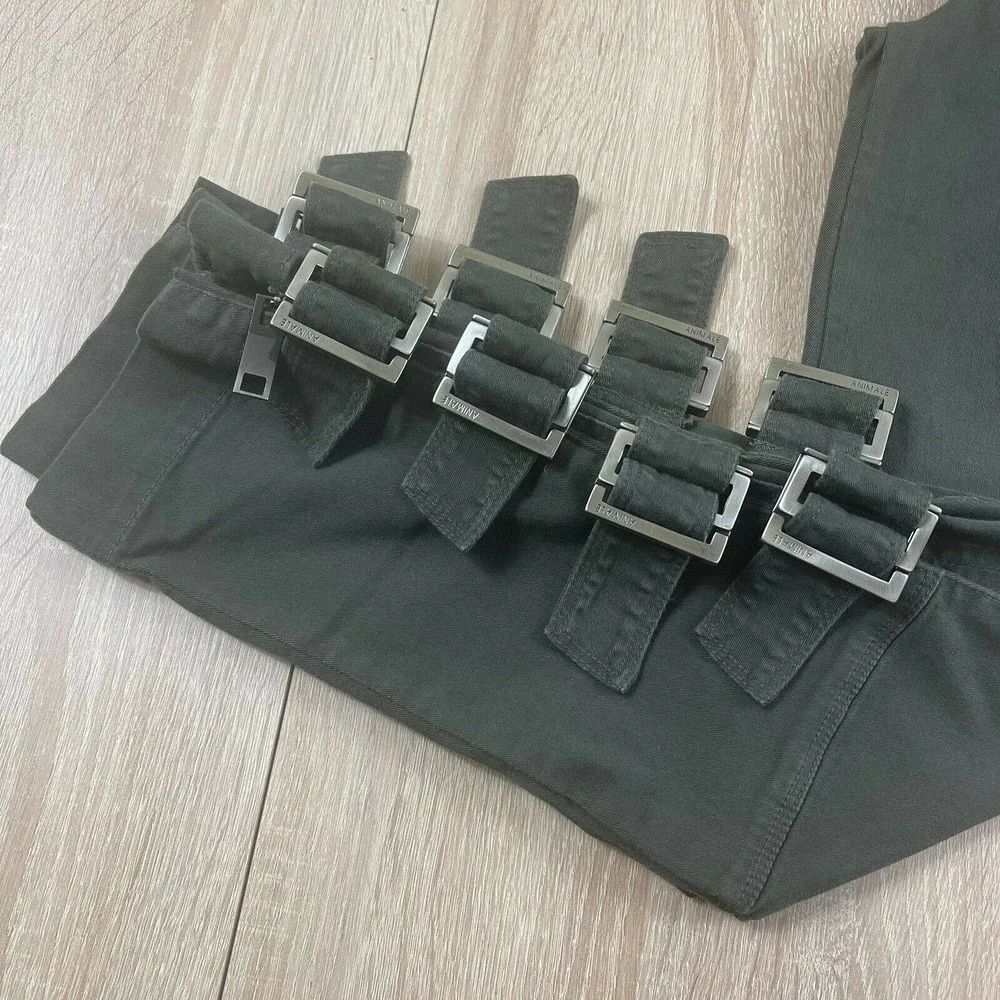 ANIMALE Brazil Womens High Rise Military Style Pants Size 38/6 Green Leg Buckles - Picture 8 of 12